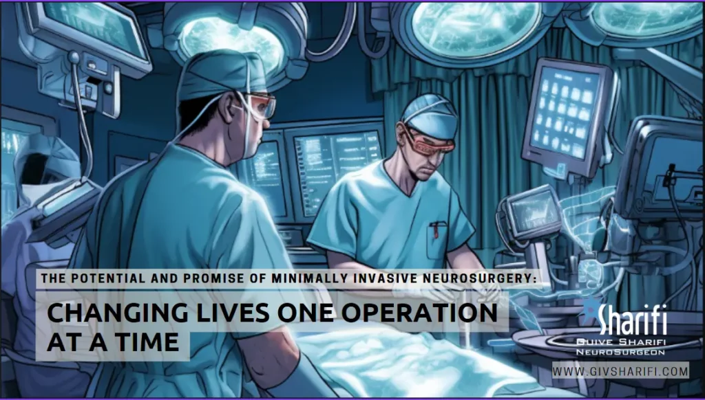 Neurosurgeon in a modern operating room performing minimally invasive surgery with advanced technology